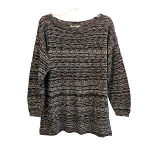 525 America Tuckernuck Loose Knit Long Sleeve Tunic Sweater Black Grey Crewneck